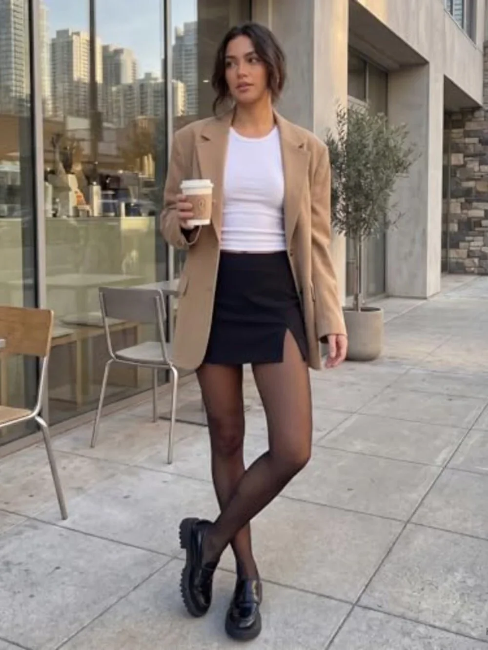 Women's Skort with Built-in Shorts, Low Rise Side Split Bodycon Mini